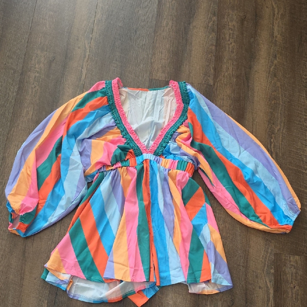 Colorful Striped V-Neck Blouse